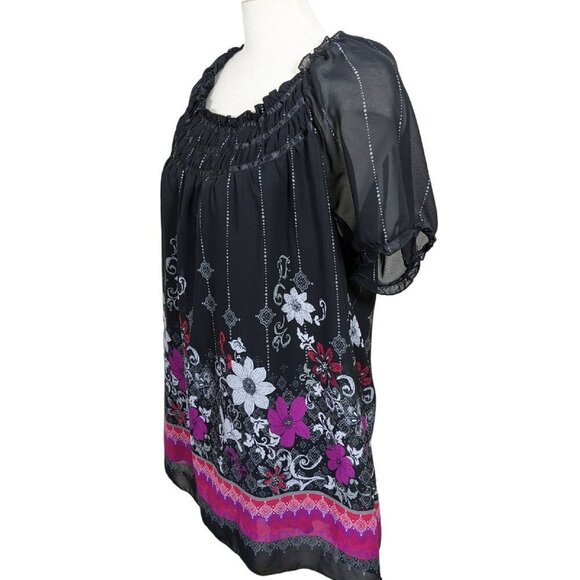 Womens Plus Size 22 Peasant Blouse Top Sheer Lined Floral Boho Romantic Girlcore - Picture 2 of 4